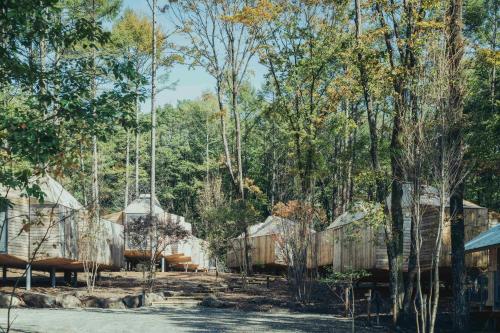 a group of trees and huts in a forest at SANU 2nd Home 八ヶ岳 3rd in Nagasawa