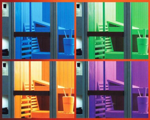 a collage of different colored bins with buckets at Kurvilla Fürstin Pauline in Bad Salzuflen