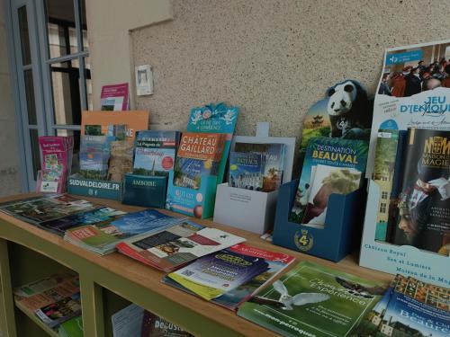 a table with books on top of it at La Varenne, proche du ZooParc de Beauval, au cœur des Châteaux de la Loire in Monthou-sur-Cher