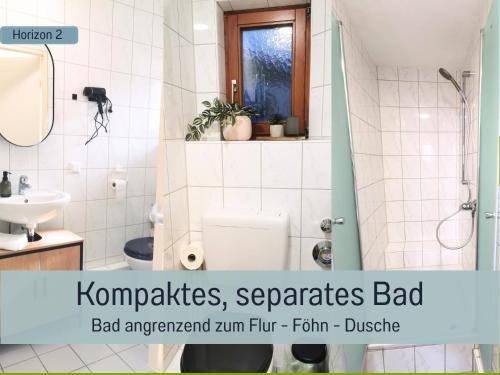 Ένα μπάνιο στο Newman Horizon Apartments Zirndorf - Playmobil Funpark, Nähe Messe Nürnberg und Fürth, 4 Pers, 24h Self Checkin, Waschmaschine, großer Parkplatz