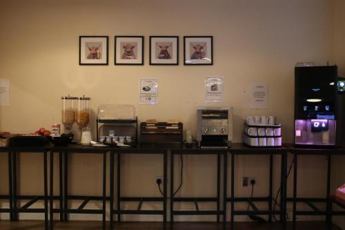 a counter with various appliances on top of it at Safestay Edinburgh Cowgate in Edinburgh