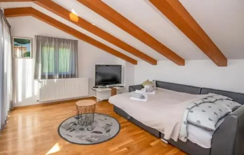 a bedroom with a bed and a flat screen tv at Villa Mihaela by Villas Guide in Rukavac