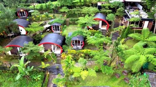an aerial view of a miniature garden with houses at de Pipo Bromo in Sukapura