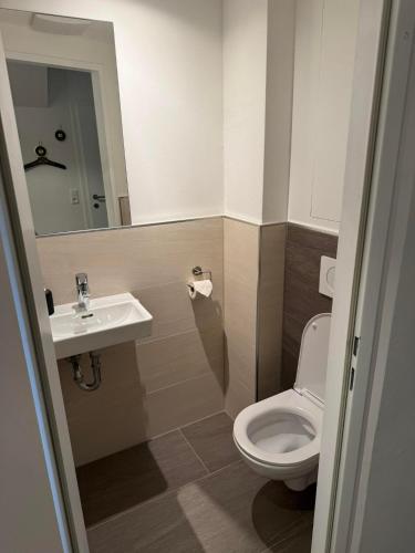 a bathroom with a white toilet and a sink at Ferienhaus Kötschach 356 in Kötschach