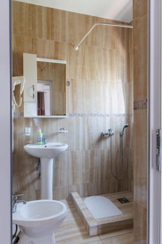 a bathroom with a sink and a toilet and a shower at Apartments Donna in Bar