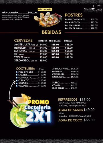 a menu for a restaurant with a picture of food at Departamento Mayan Lakes T9 - Albercas, club de playa, tenis, pádel y más in Acapulco