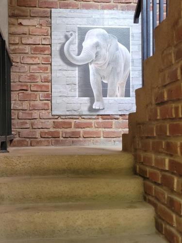 a painting of an elephant in a window at Ciel Star Anuradhapura in Anuradhapura