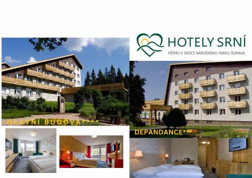 a collage of pictures of a hotel at Hotel Srní a Depandance in Srní