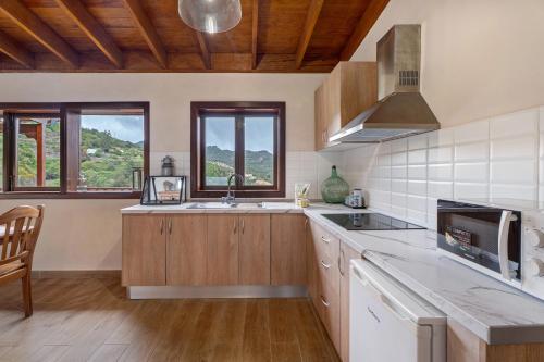 a kitchen with a sink and a microwave at Complejo Rural Pajar de Bento in Agulo