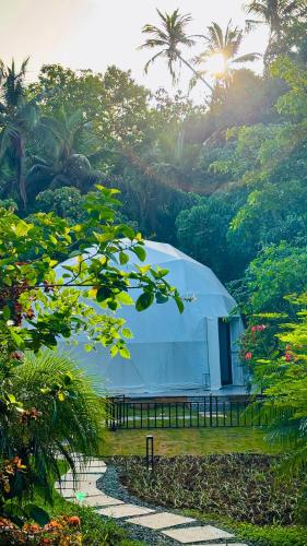 a blue tent in a field with trees at Indulge House in Revora