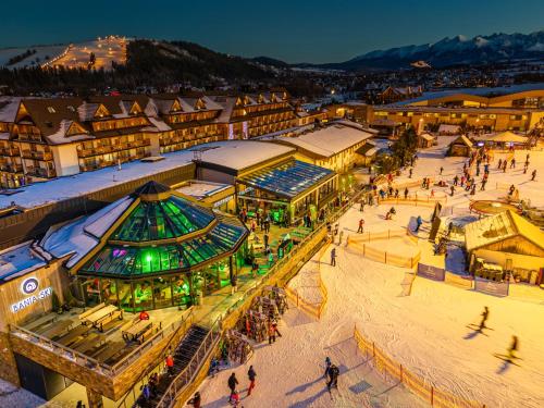 an overhead view of a ski resort with a ski slope at Hotel Bania Thermal & Ski in Białka Tatrzanska