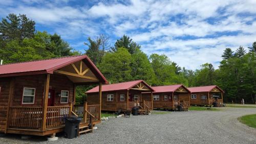 a row of log cabins at a resort at Abbot Trailside Lodging in Abbot Village