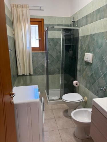 a bathroom with a shower and a toilet and a sink at Case sul mare in Palau