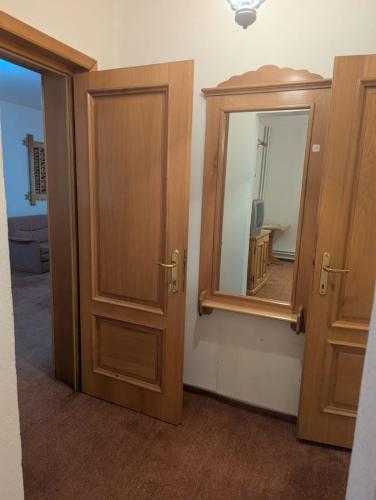 a door and a mirror in a room at Vila Bârsana in Bîrsana