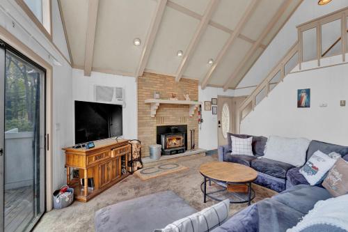 a living room with a couch and a fireplace at Liambear's Den in Lake Ariel