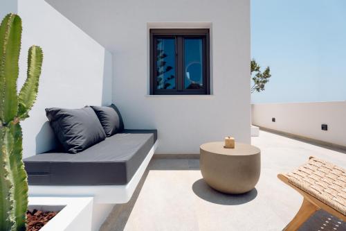 a living room with a couch and a cactus at Sohoro Olive in Ios Chora