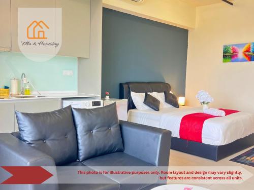 a hotel room with a bed and a couch at The Executive Lofts - Cyber City Suites in Cyberjaya