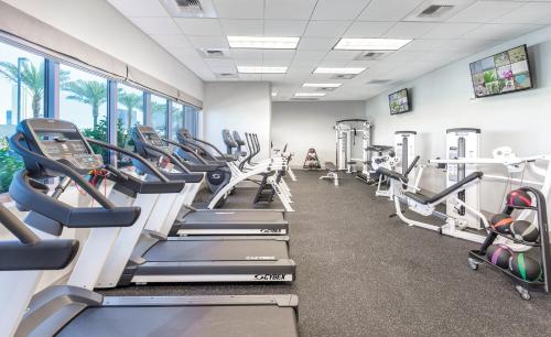 a gym with treadmills and elliptical machines at Wyndham Desert Blue 2BR Villa with Resort Access in Las Vegas