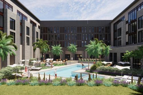 an artist rendering of the courtyard of a hotel at Element Phoenix North Norterra in Phoenix