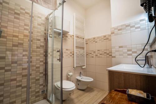 a bathroom with a toilet and a shower and a sink at I Chiari in Acquaviva
