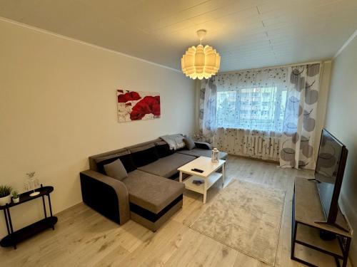 a living room with a couch and a table at Mai 10 apartment in Pärnu