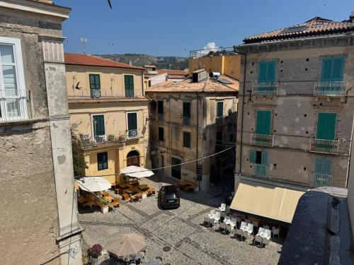 an aerial view of a city with buildings at Harmonia Apartment with breathtaking view and a perfect location in Tropea
