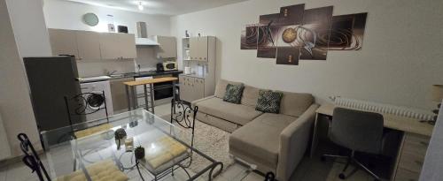 un salon avec un canapé et une table dans l'établissement T2 42 m2 private residence parking, au Cannet