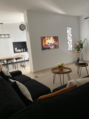 Μια τηλεόραση ή/και κέντρο ψυχαγωγίας στο villa 8 personnes clim, piscine, parking