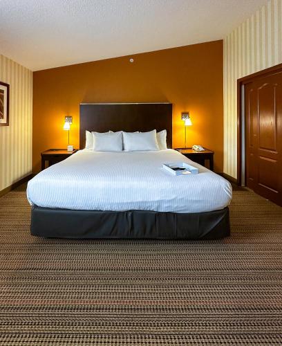 a large bed in a hotel room with two lamps at Prestige Prince George Lodge in Prince George