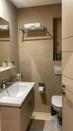 a bathroom with a sink and a toilet at Tamraght cosy stay in Tamraght Ouzdar