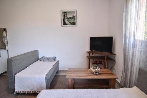 a living room with a couch and a table at Perfect Location close to Jaz beach - Apartments Rora Knezevic in Budva