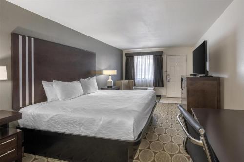 a hotel room with a bed and a flat screen tv at Best Western Pahrump Oasis in Pahrump