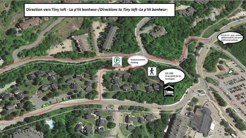 a map of a park with buildings and roads at Le Tiny loft ski in ski out in Mont-Tremblant