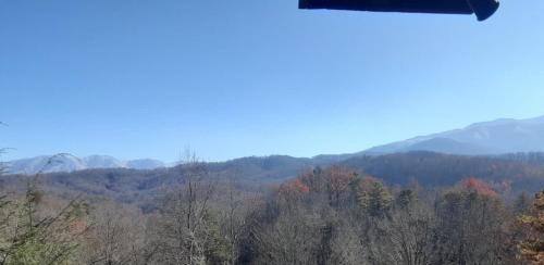 a view of a forest with mountains in the background at Great View Location Studio Log Cabin Hot Tub in Gatlinburg