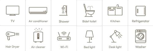 a set of line illustrations of different types of furniture at イリゴアパートメントホテル in Hirosaki