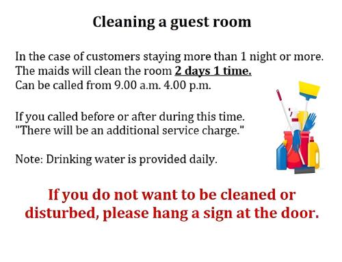 a flyer for cleaning a guest room with a text box at Yellow Place Sukhumvit Soi 2 BTS Nana - เยลโล เพลส สุขุมวิท ซอย 2 บีทีเอส นานา in Bang Kapi