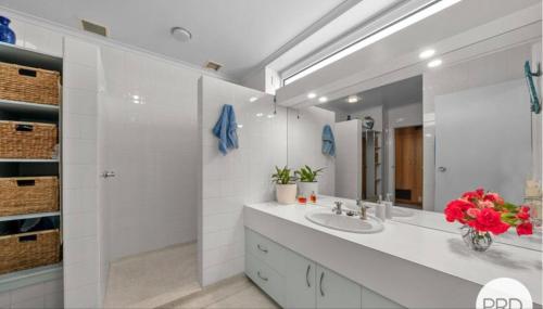 a bathroom with a sink and a mirror at Huge luxurious home - Stunning Water Vista in Howrah