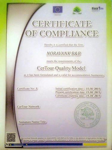 a certificate of competency for a certificate of competency at Noravank B&B in Chʼiva