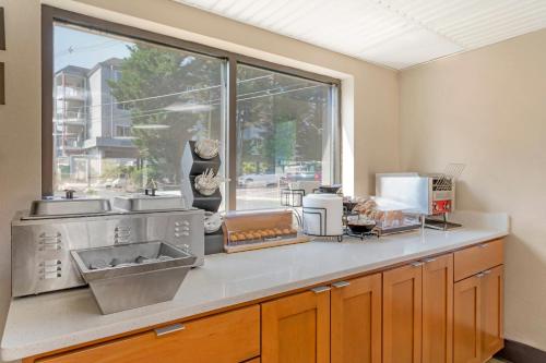 a kitchen with a sink and a window at Econo Lodge Inn & Suites Gatlinburg at the Convention Center in Gatlinburg