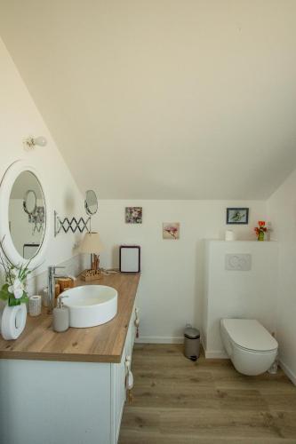 une salle de bain avec un lavabo et des toilettes dans l'établissement Coeur et Nature, à Colembert