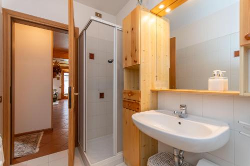a bathroom with a sink and a shower at Ciase Strim in Falcade