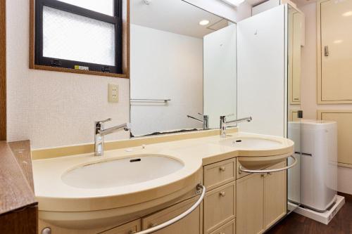 a bathroom with a sink and a mirror at Fujimigaoka Detached House A in Kugayama