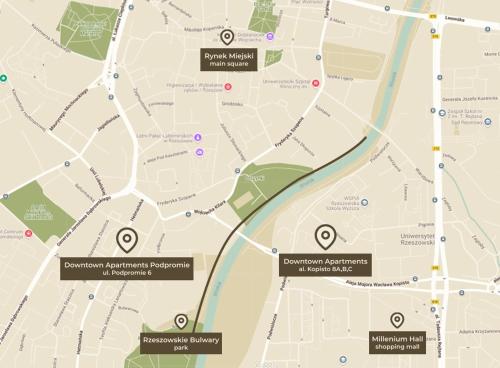 a map of the city of toronto with landmarks at Downtown Apartments Podpromie Monica with UNDERGROUND PARKING in Rzeszów