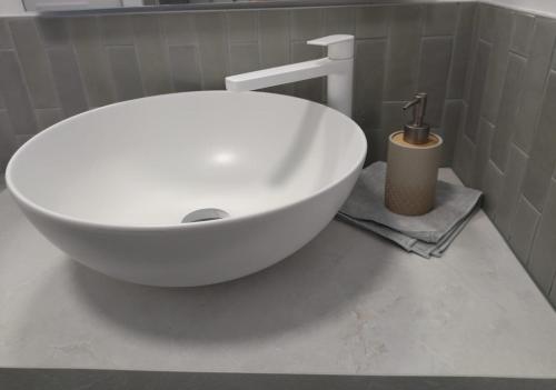 a bathroom with a large white sink in a bathroom at Studio Saint Georges de Didonne in Saint-Georges-de-Didonne