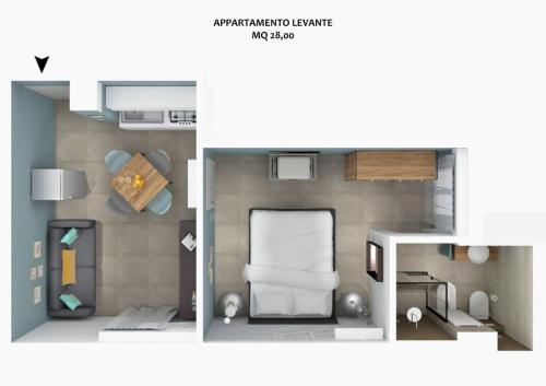 a floor plan of a small apartment with a bedroom at Playa-degli-Angeli-LEVANTE in Gabicce Mare