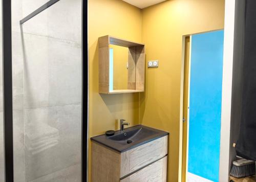 une salle de bain avec un lavabo et une douche dans l'établissement Appartement face à la mer, à Saint-Raphaël