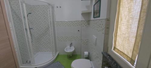 a bathroom with a toilet and a shower and a sink at Casa San Giovanni, apartment in the center in Borgomanero