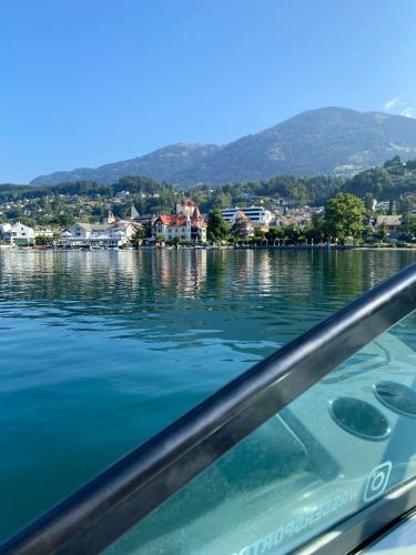 a view of the water from a boat on a lake at Villa Streintz in Millstatt