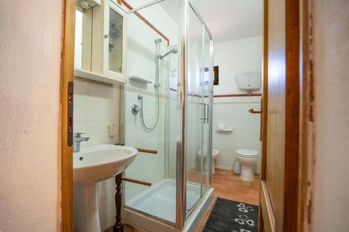 a bathroom with a glass shower and a sink at Il Castagneto Country Retreat in Pozzuolo