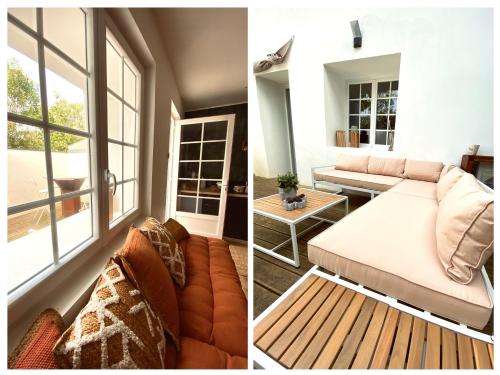 two pictures of a living room with a couch at Baionako extea in Bayonne